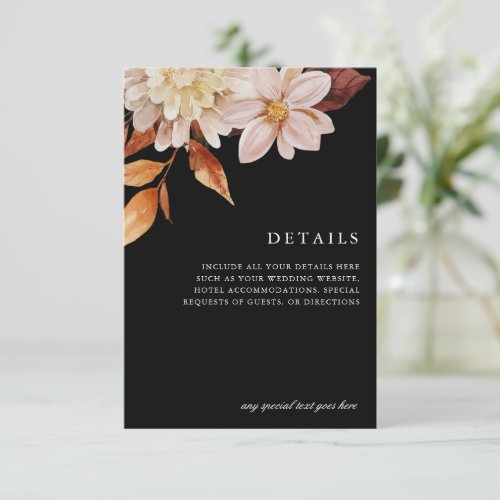 Elegant Autumn Floral Wedding Enclosure Details RSVP Card