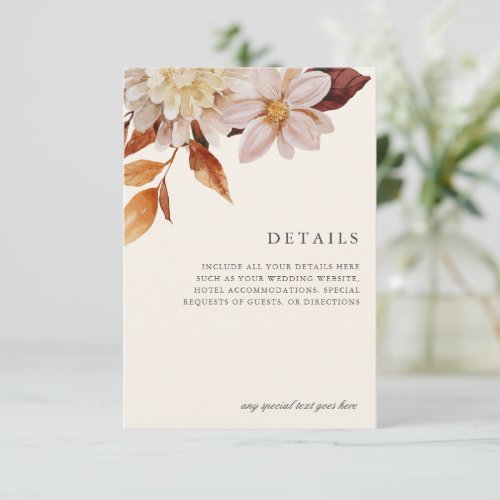 Elegant Autumn Floral Wedding Enclosure Details RSVP Card