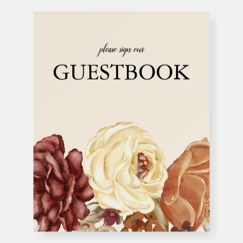 Elegant Autumn Floral Wedding Guestbook Table Sign