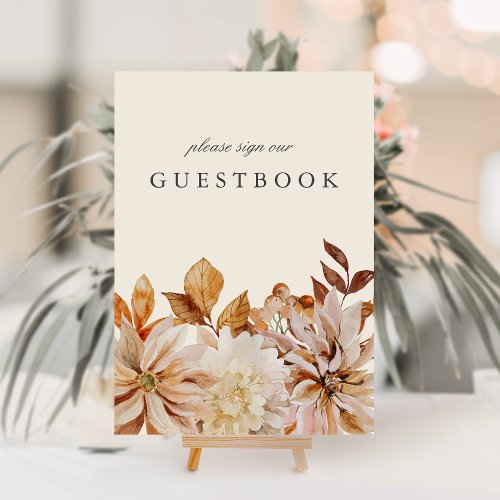 Elegant Autumn Floral Wedding Guestbook Table Sign