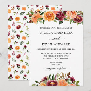 Elegant Autumn Floral Wedding Invitation