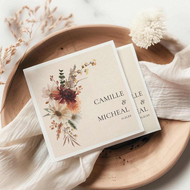 Elegant Autumn Floral Wedding Napkins (Fall Floral Wedding Paper Napkins)