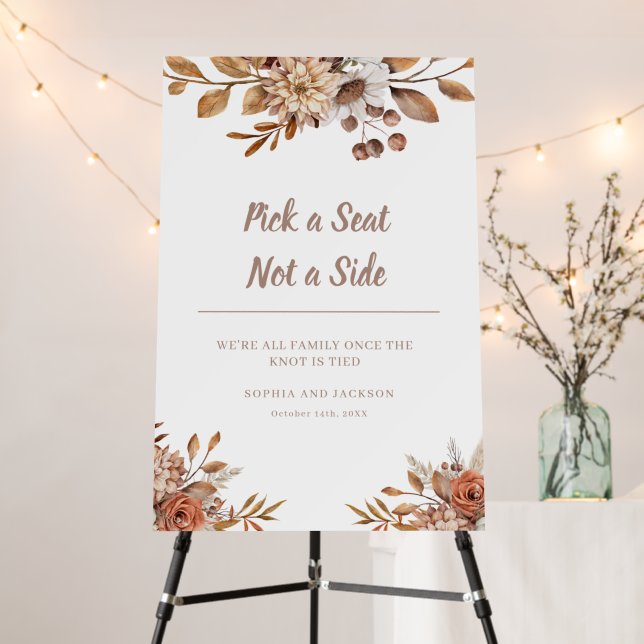 Elegant Autumn Floral Wedding Pick a Seat Sign (In Situ (Stand))