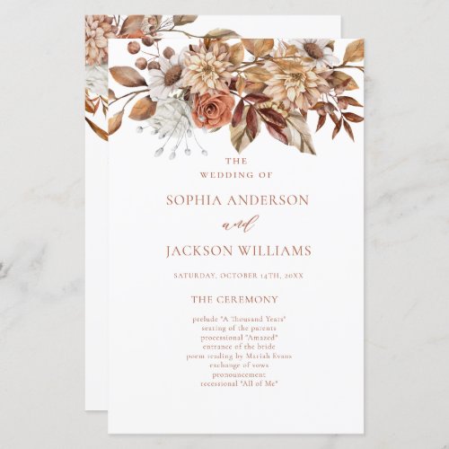 Elegant Autumn Floral Wedding Program 