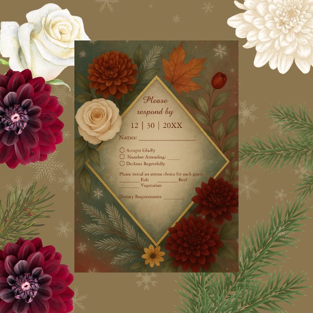 elegant autumn floral wedding  RSVP card (Creator Uploaded)