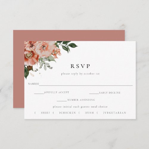 Elegant Autumn Floral Wedding RSVP Meal Choice