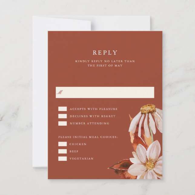 Elegant Autumn Floral Wedding RSVP Reply Card (Front)
