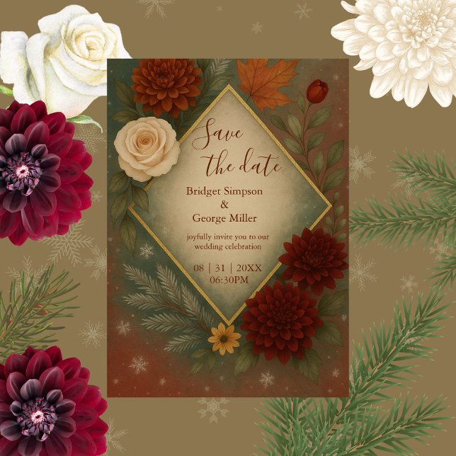 elegant autumn floral wedding save the date  invitation (Creator Uploaded)