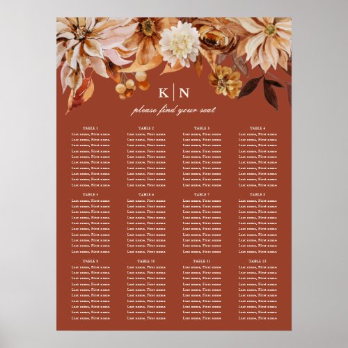 Elegant Autumn Floral Wedding Seating Chart Sign