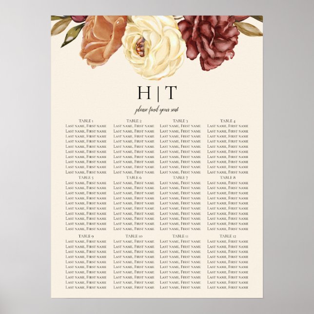 Elegant Autumn Floral Wedding Seating Poster (Front)