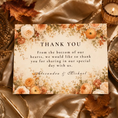 Elegant Autumn Floral Wedding Thank You Card