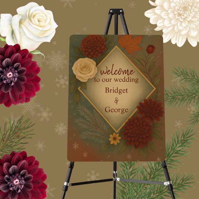 elegant autumn floral wedding welcome foam board (Creator Uploaded)