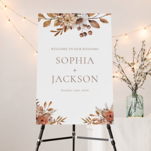 Elegant Autumn Floral Wedding Welcome Sign