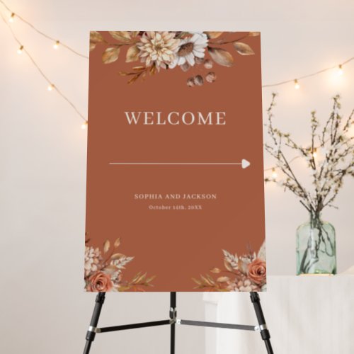 Elegant Autumn Floral Wedding Welcome Sign