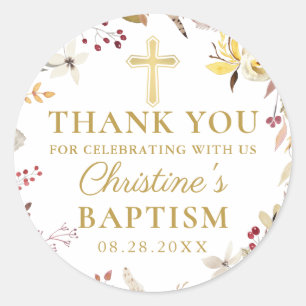 Elegant Autumn Floral Wreath Fall Baptism Classic Round Sticker