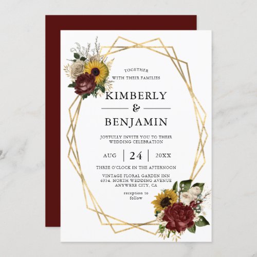 Elegant Autumn Florals  Geometric Frame Wedding Invitation