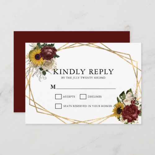 Elegant Autumn Florals  Geometric Frame Wedding RSVP Card