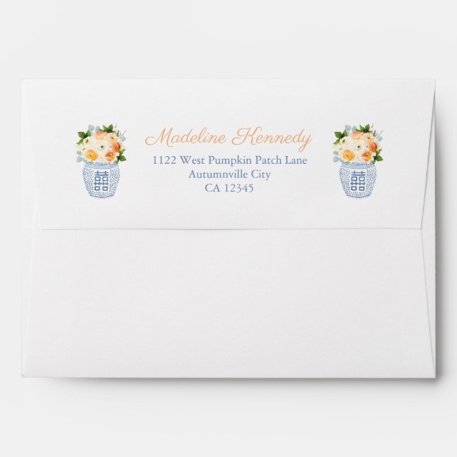 Elegant Autumn Florals Ginger Jar Return Address Envelope (Back (Top Flap))