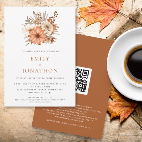 Elegant Autumn Florals QR Code Wedding Invitation