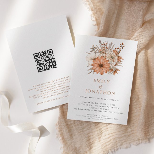 Elegant Autumn Florals QR Code Wedding Invitation (Creator Uploaded)