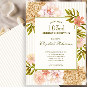Elegant Autumn Flowers 103rd Birthday Invitation