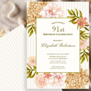 Elegant Autumn Flowers 91st Birthday Invitation