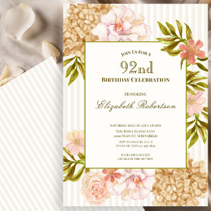 Elegant Autumn Flowers 92nd Birthday Invitation