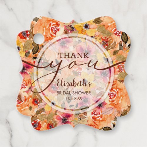 Elegant Autumn Flowers Baby Shower Thank You Favor Tags