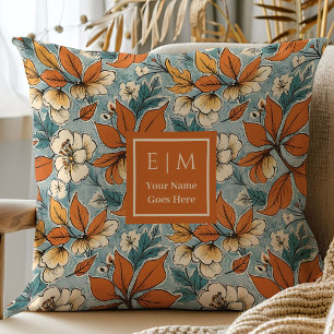 Elegant Autumn Flowers Sage Green Rust Tone Pillow
