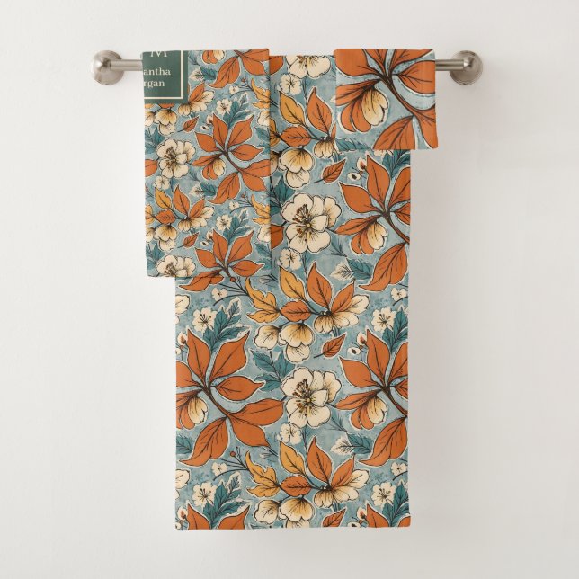 Elegant Autumn Flowers Sage Green Rust Tones Bath Bath Towel Set (Insitu)