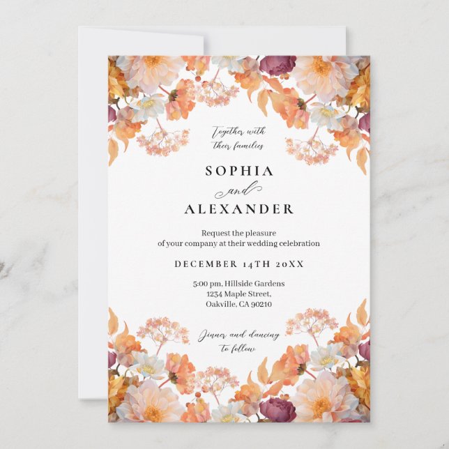 Elegant Autumn Flowers Wedding Invitation (Front)