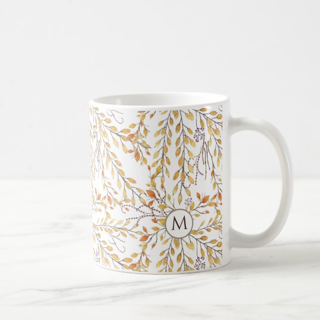 Elegant Autumn Foliage Pattern Personalized Coffee Mug (Right)