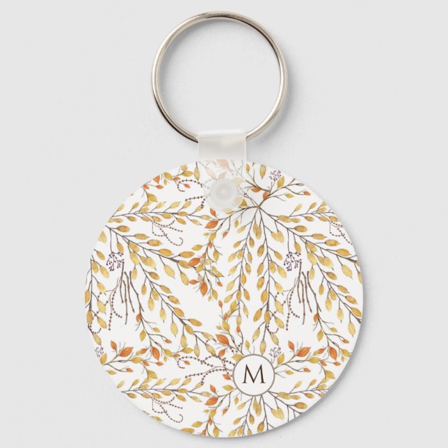 Elegant Autumn Foliage Pattern Personalized Keychain (Front)