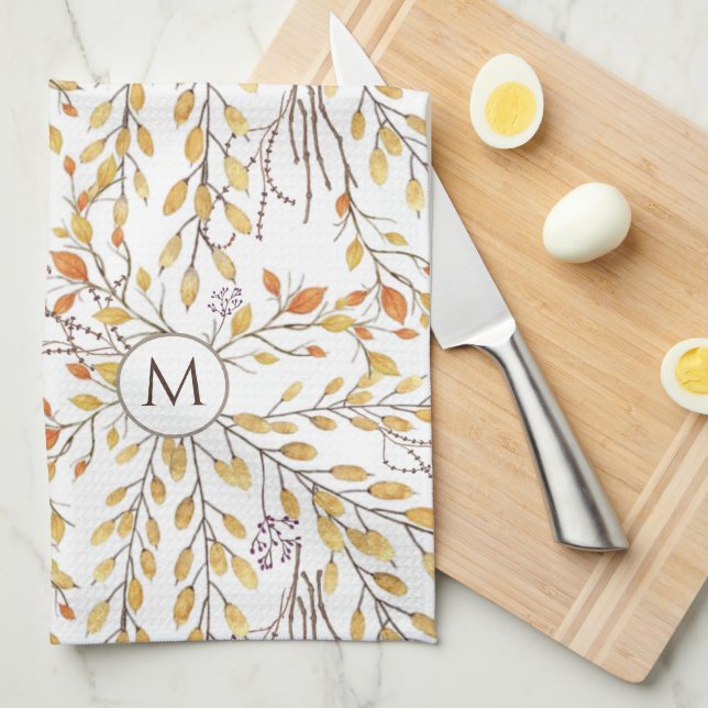 Elegant Autumn Foliage Pattern Personalized Kitchen Towel (Quarter Fold)