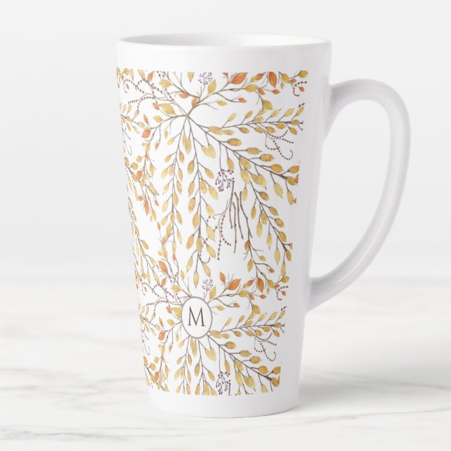 Elegant Autumn Foliage Pattern Personalized Latte Mug (Right)