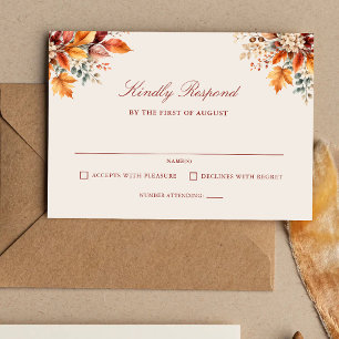 Elegant Autumn Foliage Soft Watercolor Wedding RSVP Card
