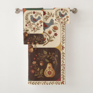 Elegant Autumn Folk Art Bath Towel Set