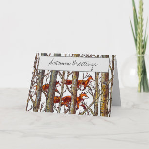 Elegant Autumn Fox Woods Tree Fall Painting Poetry Card