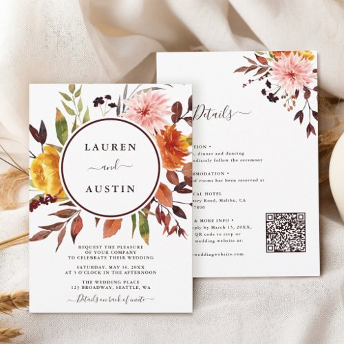 Elegant Autumn Garden Wedding All in One Invitation
