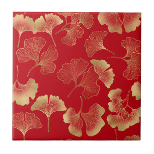 Elegant Autumn Ginkgo Leaves Gold Pattern Ceramic Tile