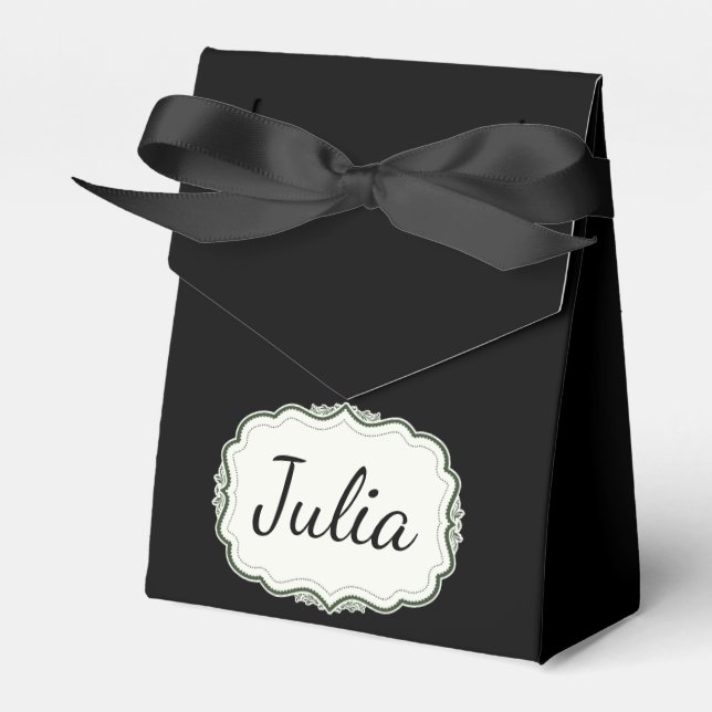 Elegant Autumn Green Scalloped Black Favor Boxes (Front Side)