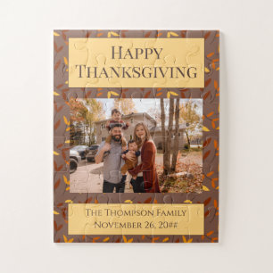 Elegant Autumn Leaf Family Photo Jigsaw Puzzle