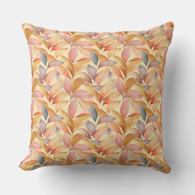 Elegant Autumn Leaf Pattern in Warm Tones Throw Pillow (Front)
