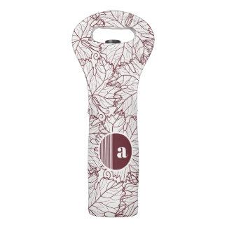 Elegant Autumn Leaf Pattern Monogram Neoprene Wine Bag