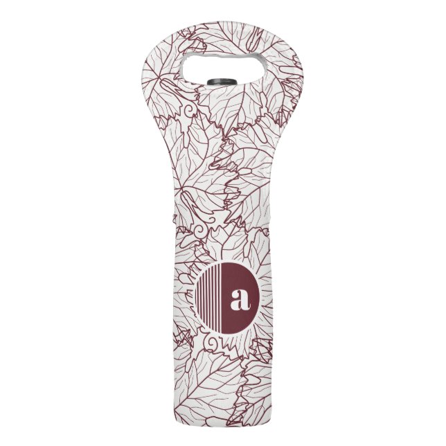 Elegant Autumn Leaf Pattern Monogram Neoprene Wine Bag (Front)