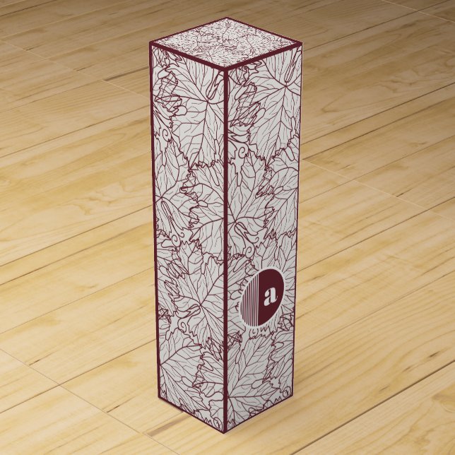Elegant Autumn Leaf Pattern Monogram Wine Box (Front)