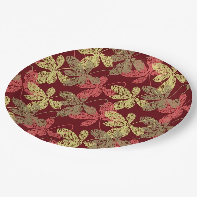 Elegant autumn leaf pattern paper plates (Angled)