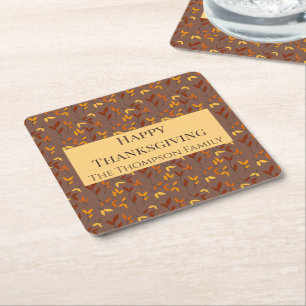 Elegant Autumn Leaf Square Paper Coaster