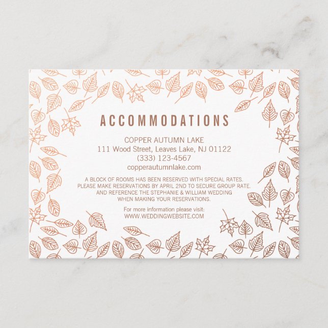 Elegant Autumn Leaves Copper Accommodation Card (Front)