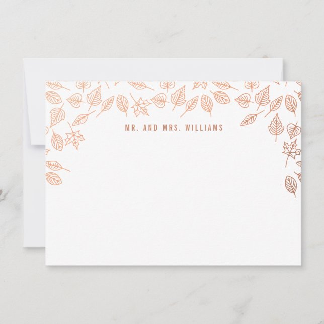 Elegant Autumn Leaves Copper Custom Stationery Note Card (Front)